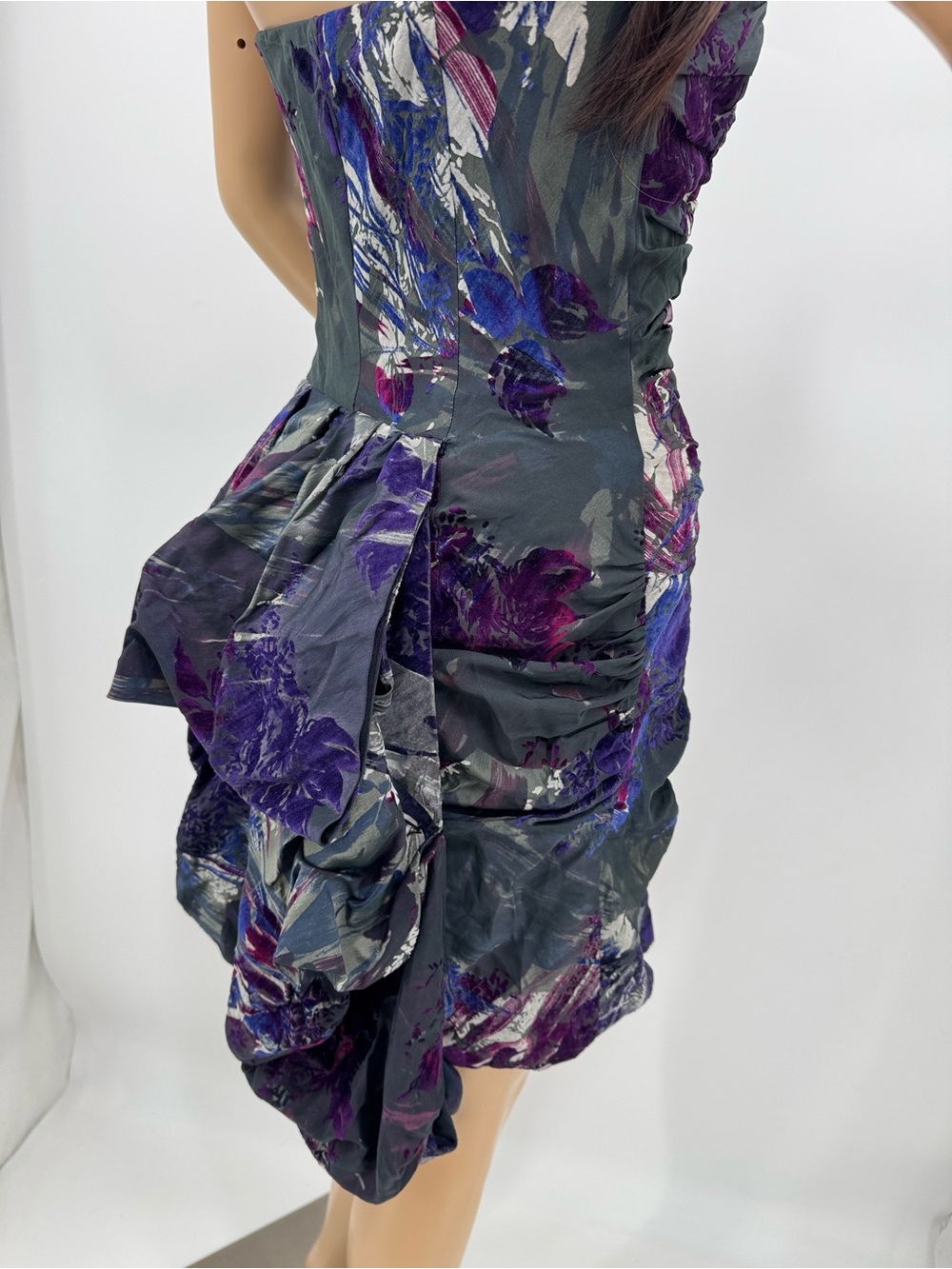 Betsey Johnson Burnout Velvet Taffeta Strapless Bustle Boned Corset Party Dress